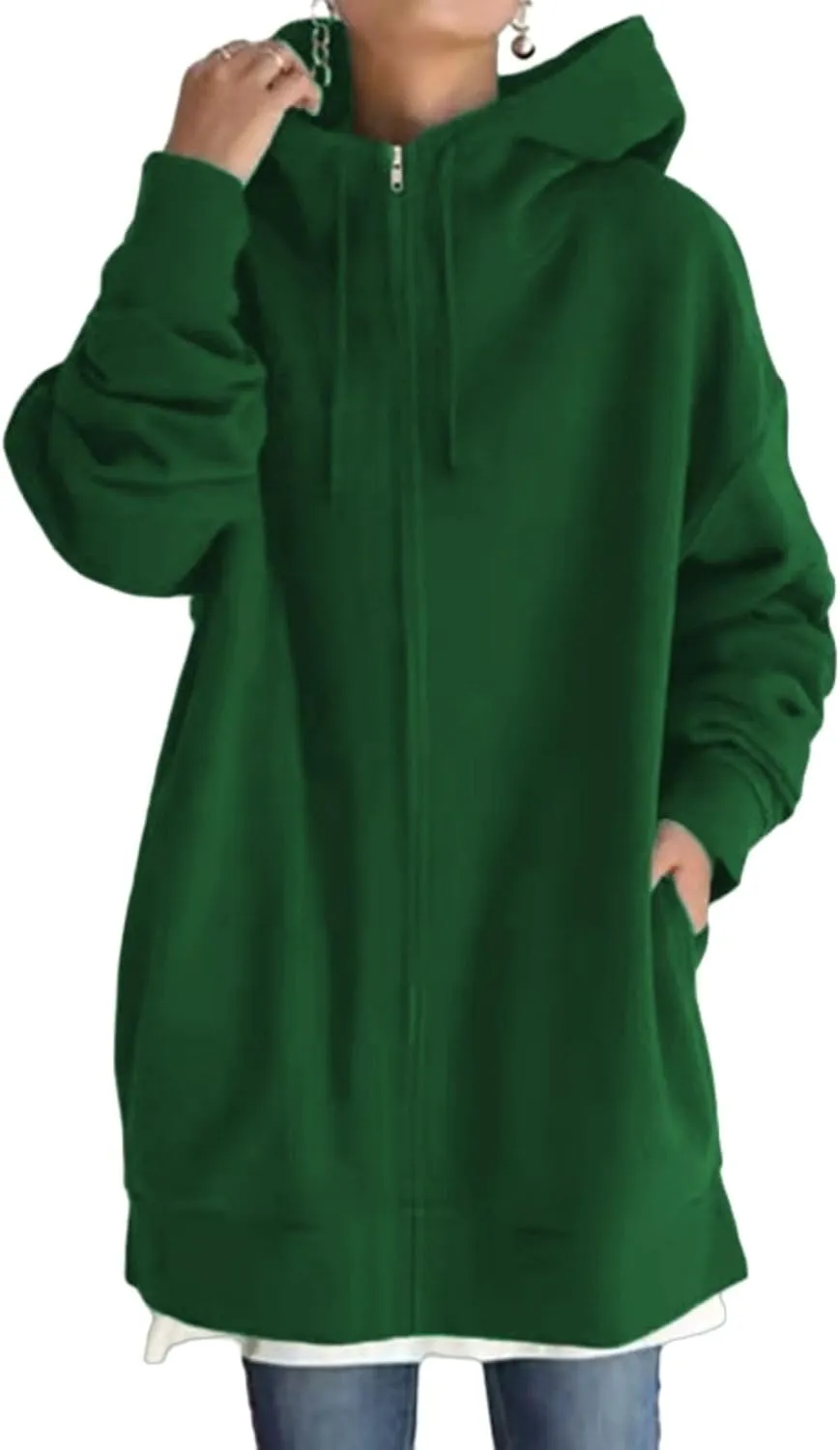 Womens Oversized Long Hoodies Zip Up Jacket Cowl Neck Long Sleeve Sweatshirt Fleece Loose Fit Fall Clothes