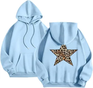 Women's Oversized Sweatshirts Fashion Leopard Star Printed Pullover Casual Athletic Hoodie Cheetah Hoodie with Pocket