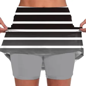 Women's Skort Striped Mid Waist Culottes Athletic Sports Pants Skirt Casual Shorts Tummy Control Plus Size Skorts