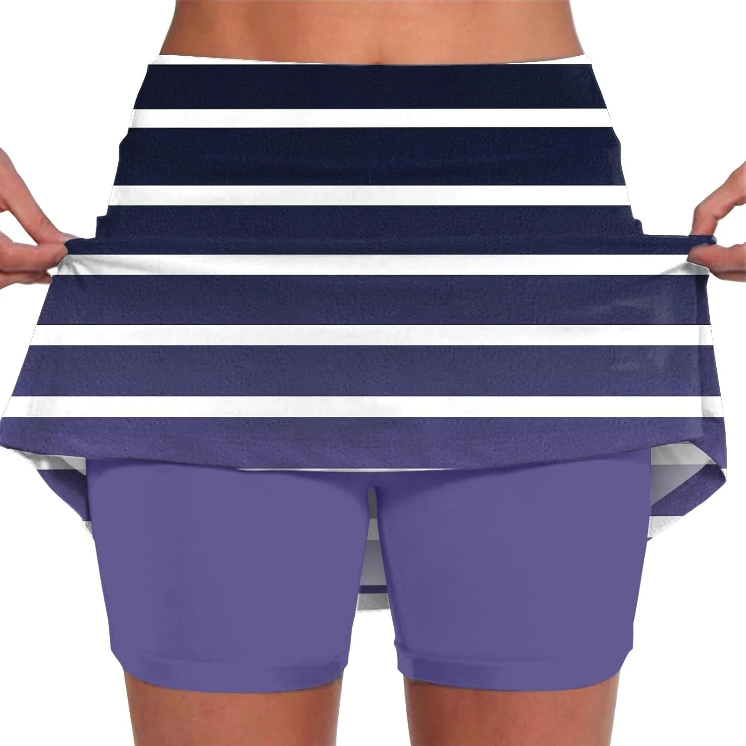 Women's Skort Striped Mid Waist Culottes Athletic Sports Pants Skirt Casual Shorts Tummy Control Plus Size Skorts