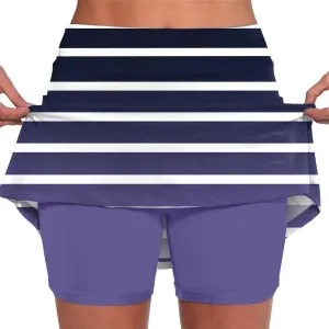 Women's Skort Striped Mid Waist Culottes Athletic Sports Pants Skirt Casual Shorts Tummy Control Plus Size Skorts
