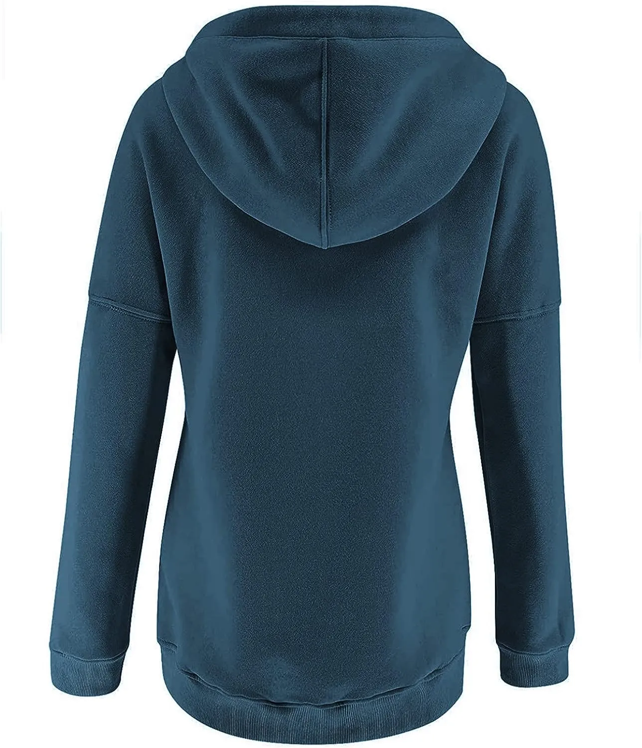 Womens Slub Knit Full-Zip Hoodie Long Sweatshirts Button Sleeve Casual Pullover V Drawstring Neck Hooded Down