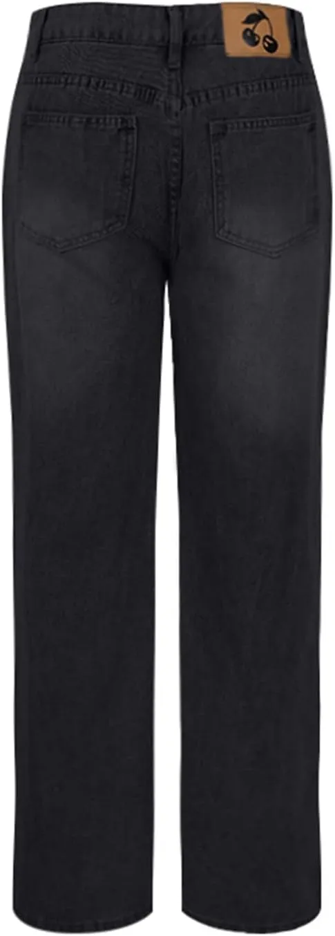 Women's Straight Leg Jeans, High Waisted Wide Leg Pants Loose Trendy Microelastic Boyfried Denim Pants with Pocket