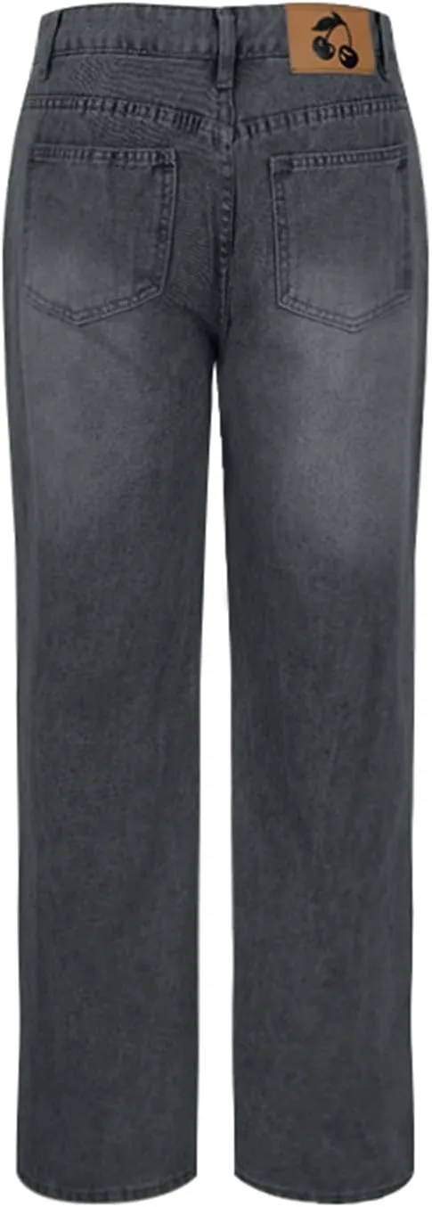 Women's Straight Leg Jeans, High Waisted Wide Leg Pants Loose Trendy Microelastic Boyfried Denim Pants with Pocket