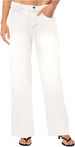 Women's Straight Leg Jeans, High Waisted Wide Leg Pants Loose Trendy Microelastic Boyfried Denim Pants with Pocket