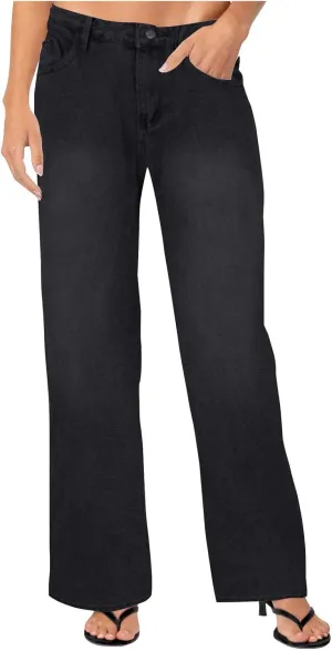 Women's Straight Leg Jeans, High Waisted Wide Leg Pants Loose Trendy Microelastic Boyfried Denim Pants with Pocket