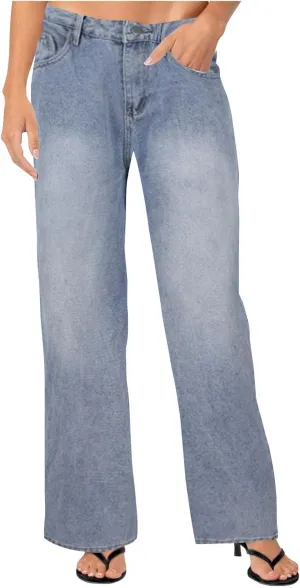 Women's Straight Leg Jeans, High Waisted Wide Leg Pants Loose Trendy Microelastic Boyfried Denim Pants with Pocket