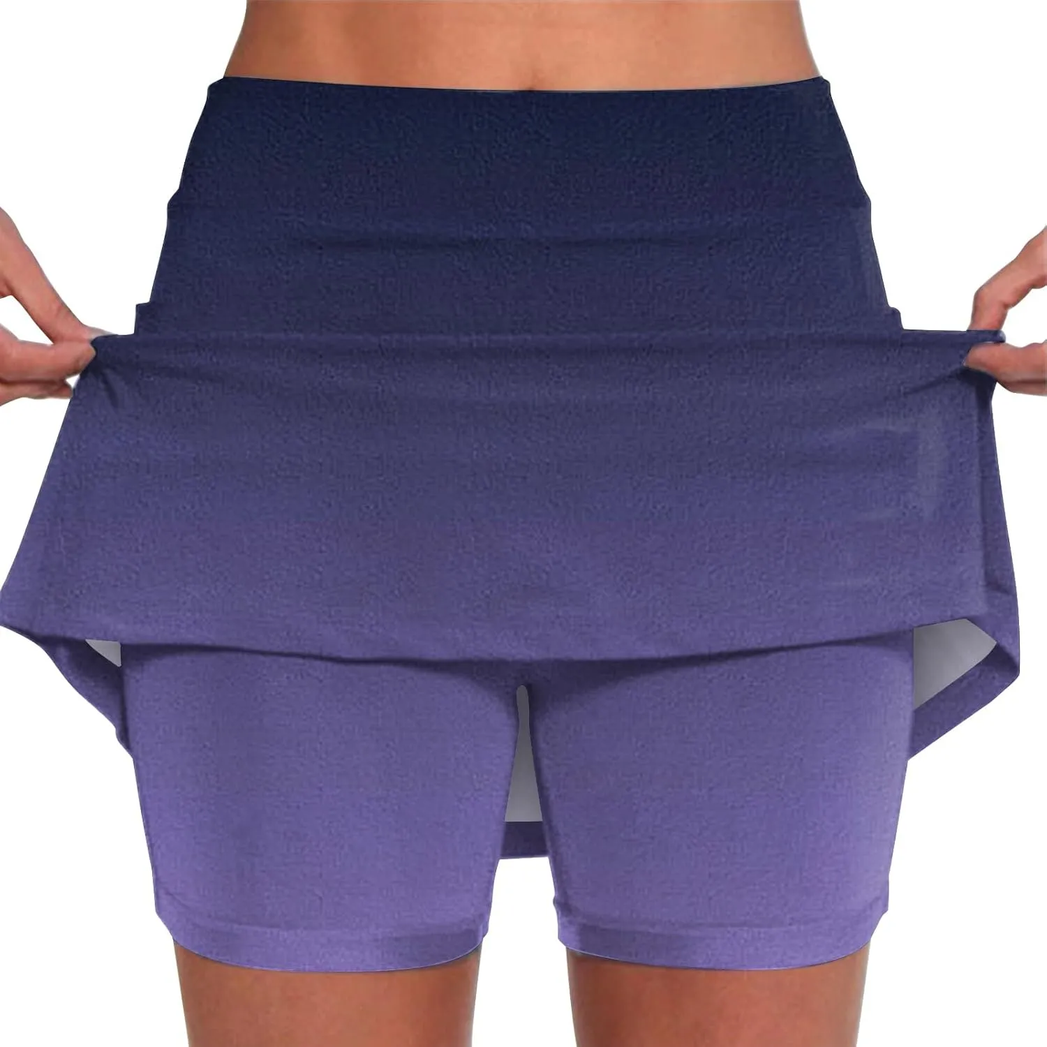 Womens Summer Athletic Culottes 2024 Fashionable Gradient Color Mid Waisted Shorts Pants Double Layer Tennis Yoga Pantskirts