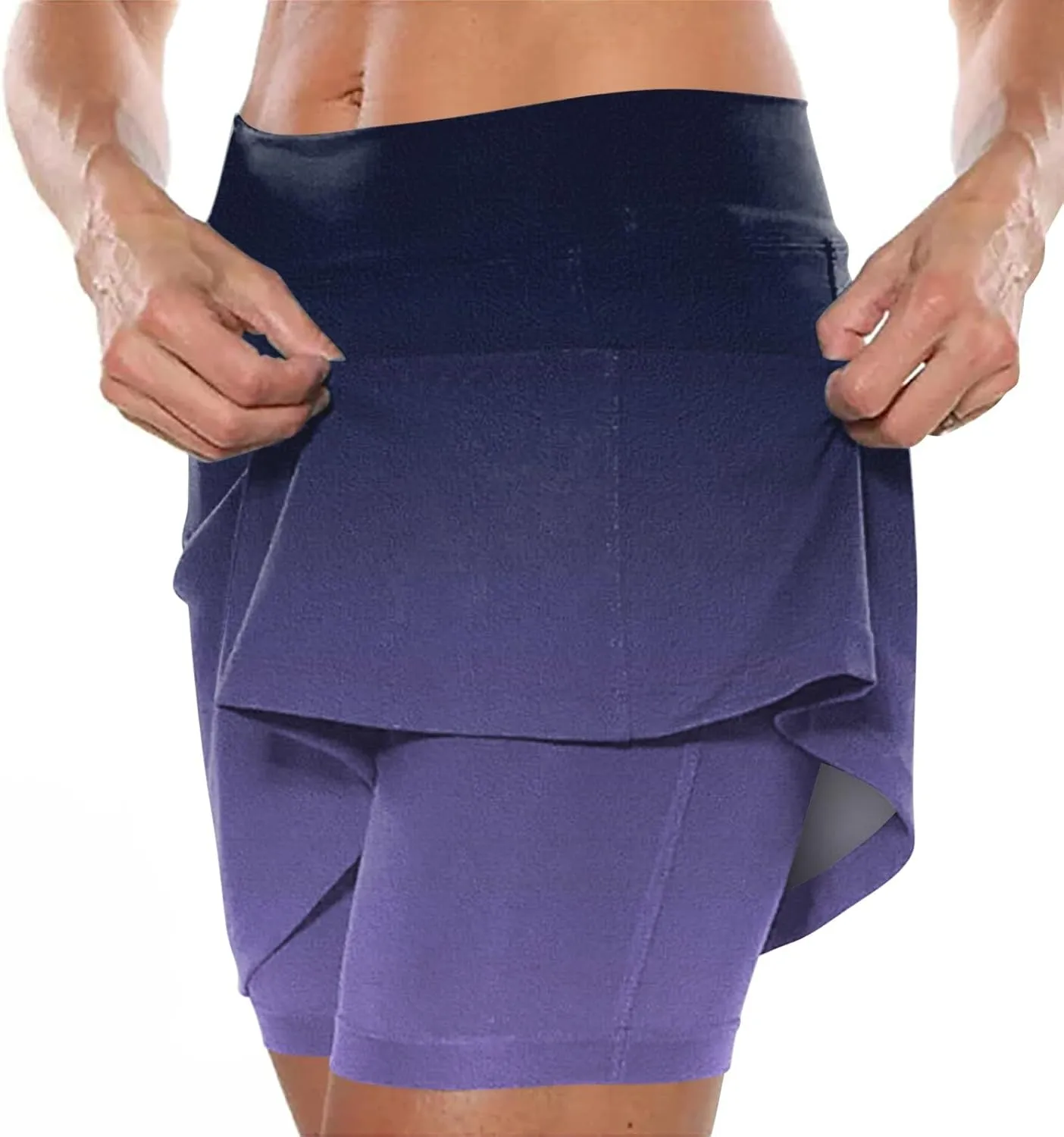 Womens Summer Athletic Culottes 2024 Fashionable Gradient Color Mid Waisted Shorts Pants Double Layer Tennis Yoga Pantskirts