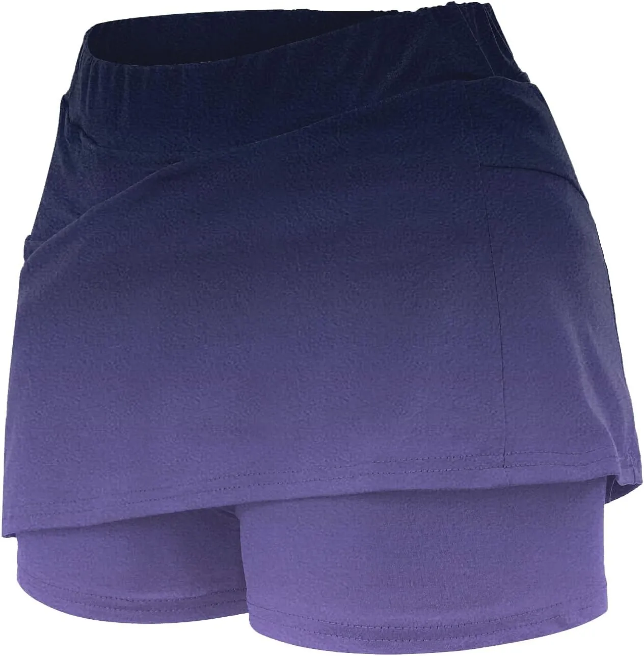 Womens Summer Athletic Culottes 2024 Fashionable Gradient Color Mid Waisted Shorts Pants Double Layer Tennis Yoga Pantskirts