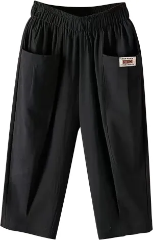 Women's Summer Capri Pants Elastic High Waist Drawstring Wide Leg Cotton Linen Work Pants with Pockets 2024