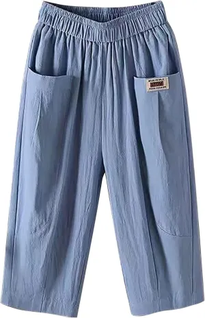 Women's Summer Capri Pants Elastic High Waist Drawstring Wide Leg Cotton Linen Work Pants with Pockets 2024
