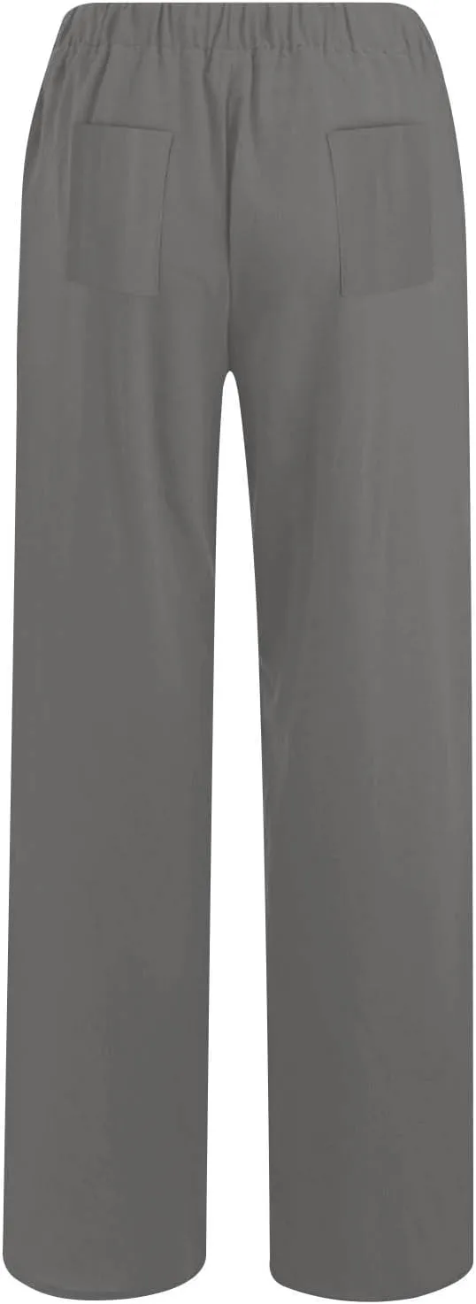 Womens Summer Casual Linen Pants 2025 Fashion High Waist Loose Fit Drawstring Trousers Palazzo Pants with Pockets