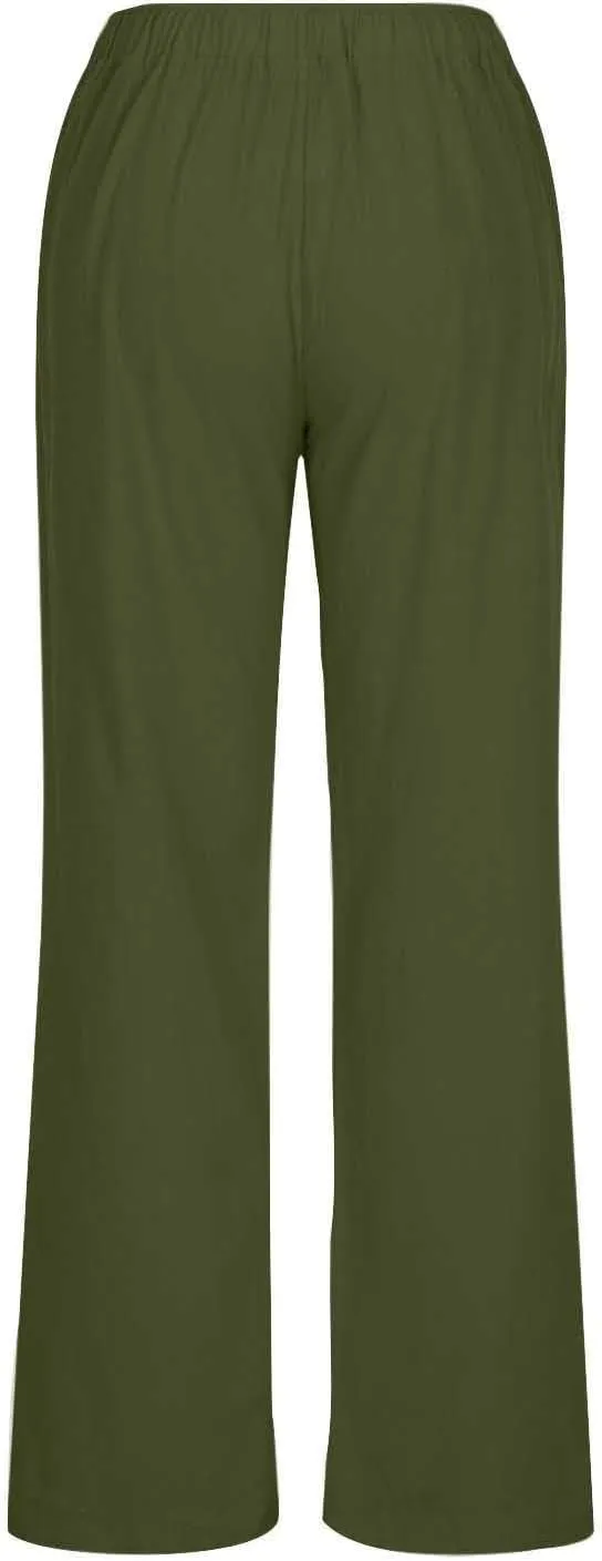 Women's Summer Drawstring Waist Wide Leg Loose Cotton Linen Palazzo Pants Lightweight Straight-Leg Casual Beach Pant