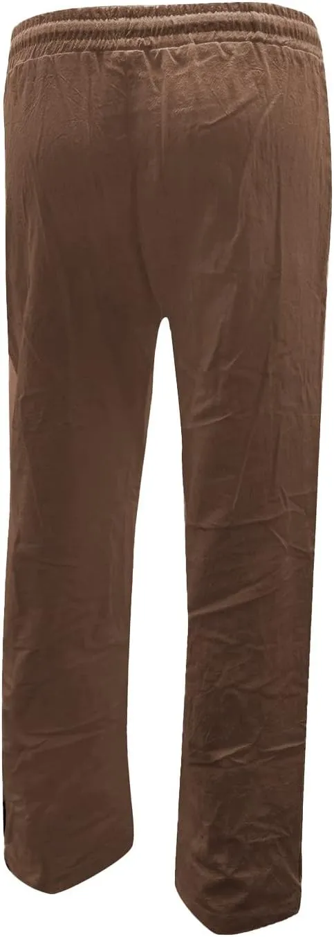 Womens Summer Fashion Linen Cotton Pants Solid Casual High Waist Loose Fit Drawstring Trousers with Pockets