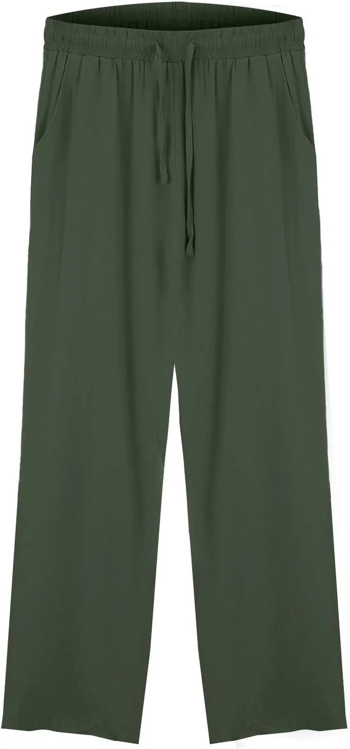Women's Summer Pants Cotton Linen Drawstring Straight Leg Trousers Summer Lightweight Breahable Joggers Casual Pants