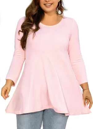 Womens Tunic Tops 3/4 Sleeve Plus Size Crew Neck Swing Flare Loose Fit T-Shirt Blouses to Wear with Leggings