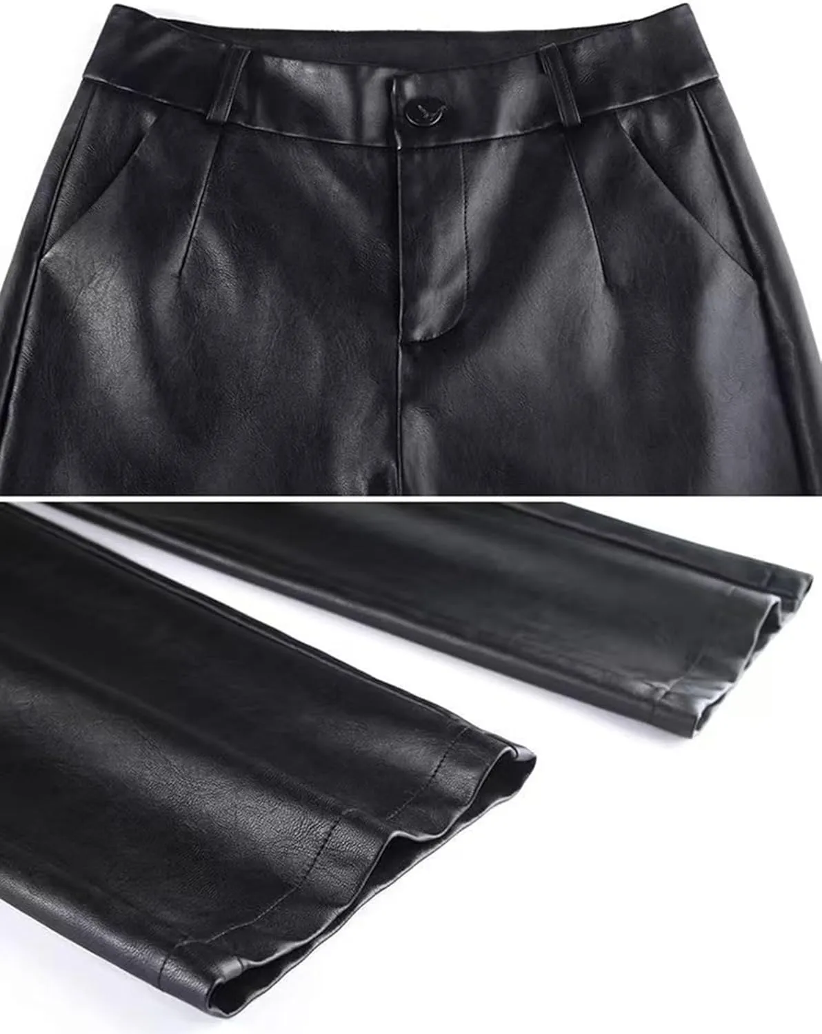 Women's Wide Leg Faux Leather Pants High Waist PU Trousers Culottes