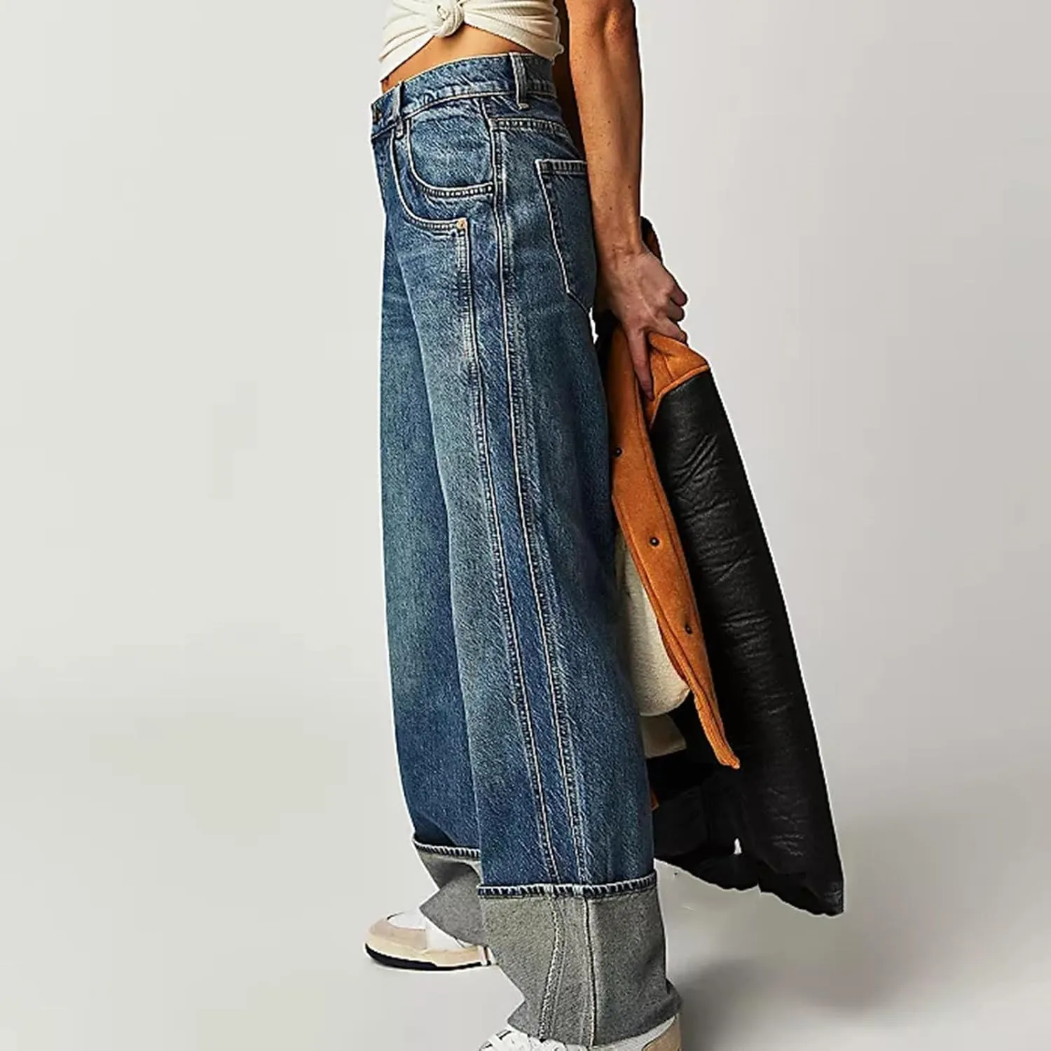 Women's Wide Leg Jeans, High Waisted Straight Leg Denim Pants Y2K Loose Trendy Boyfried Pants with Pockets