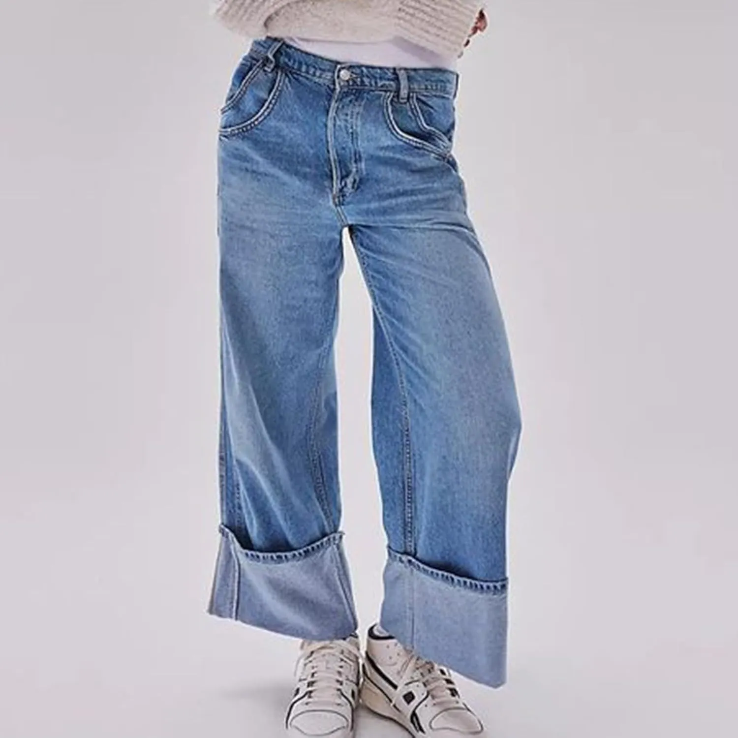 Women's Wide Leg Jeans, High Waisted Straight Leg Denim Pants Y2K Loose Trendy Boyfried Pants with Pockets