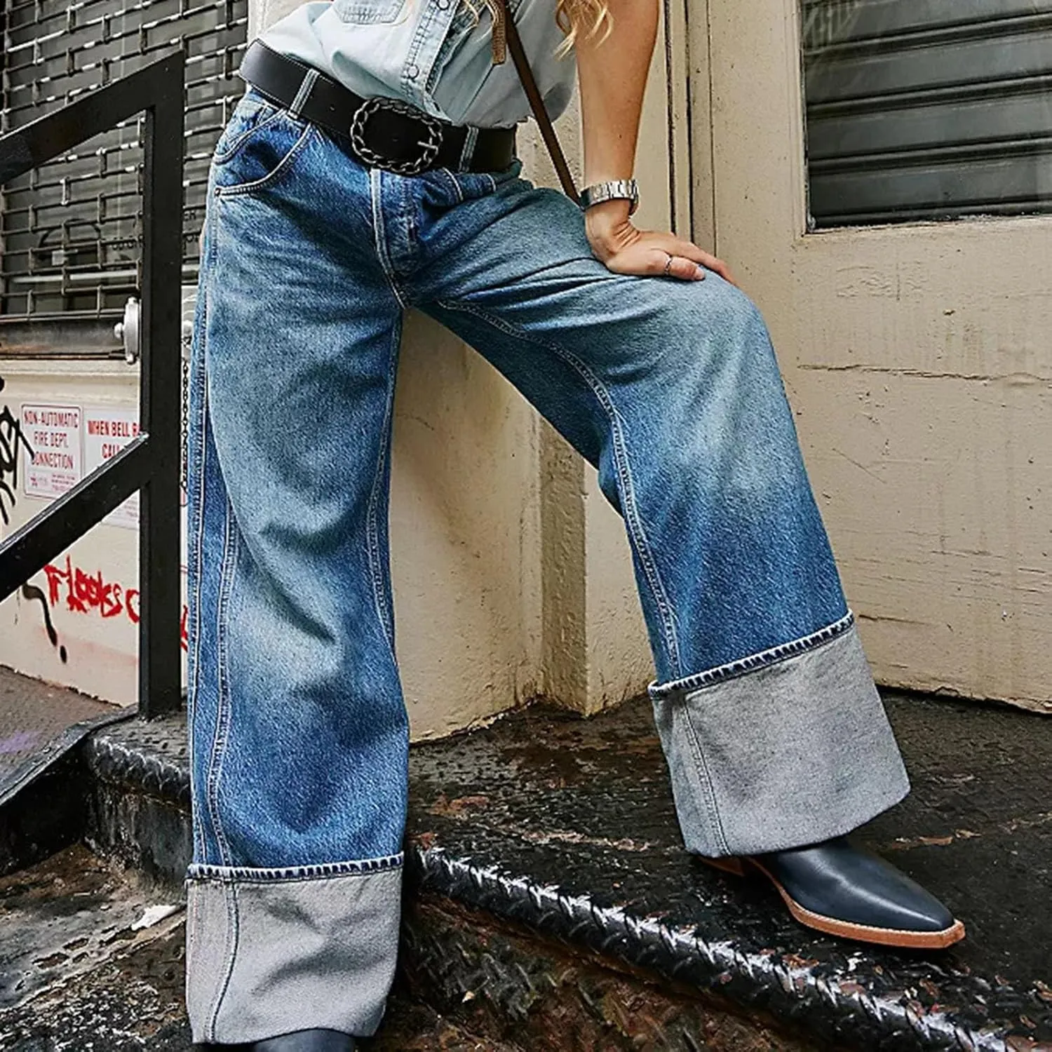 Women's Wide Leg Jeans, High Waisted Straight Leg Denim Pants Y2K Loose Trendy Boyfried Pants with Pockets