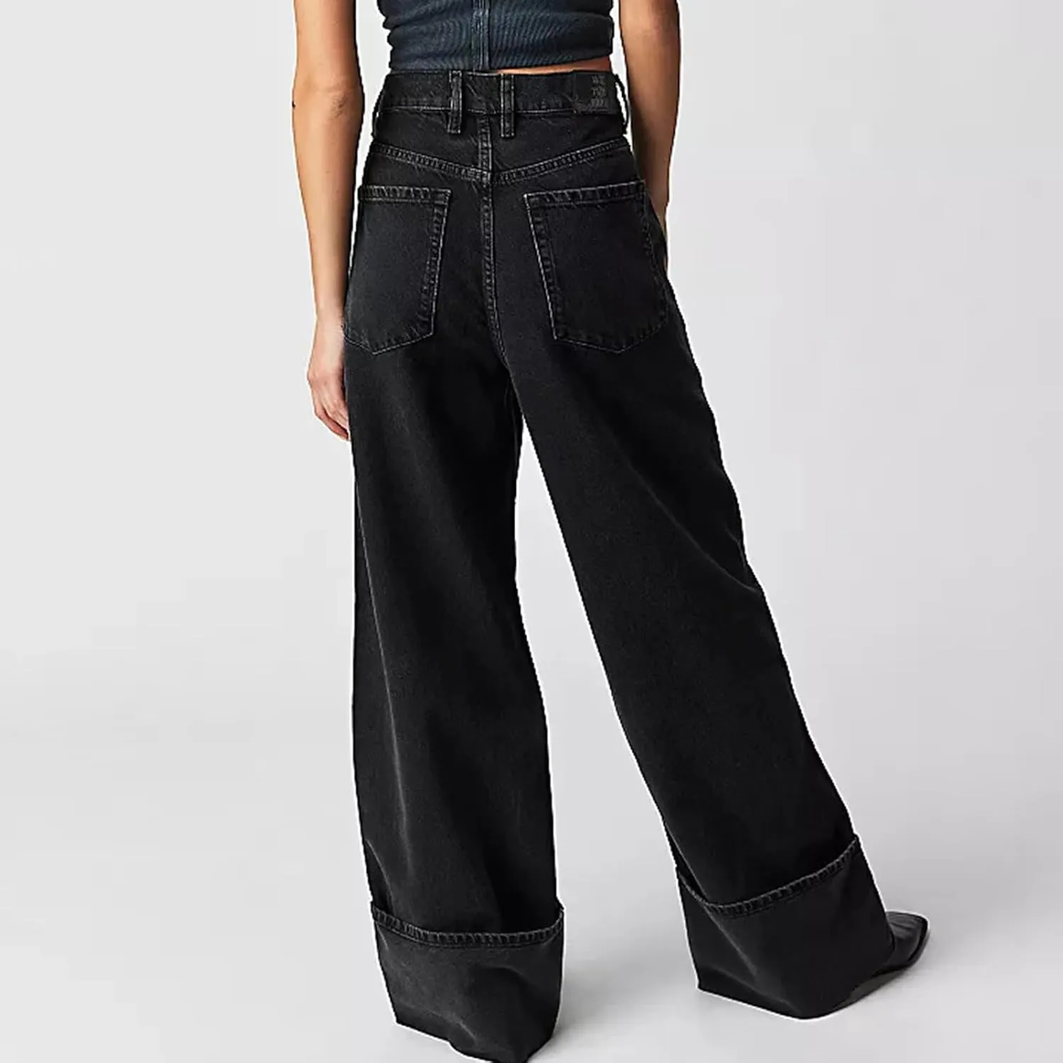Women's Wide Leg Jeans, High Waisted Straight Leg Denim Pants Y2K Loose Trendy Boyfried Pants with Pockets