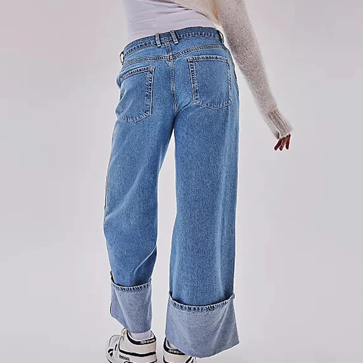Women's Wide Leg Jeans, High Waisted Straight Leg Denim Pants Y2K Loose Trendy Boyfried Pants with Pockets