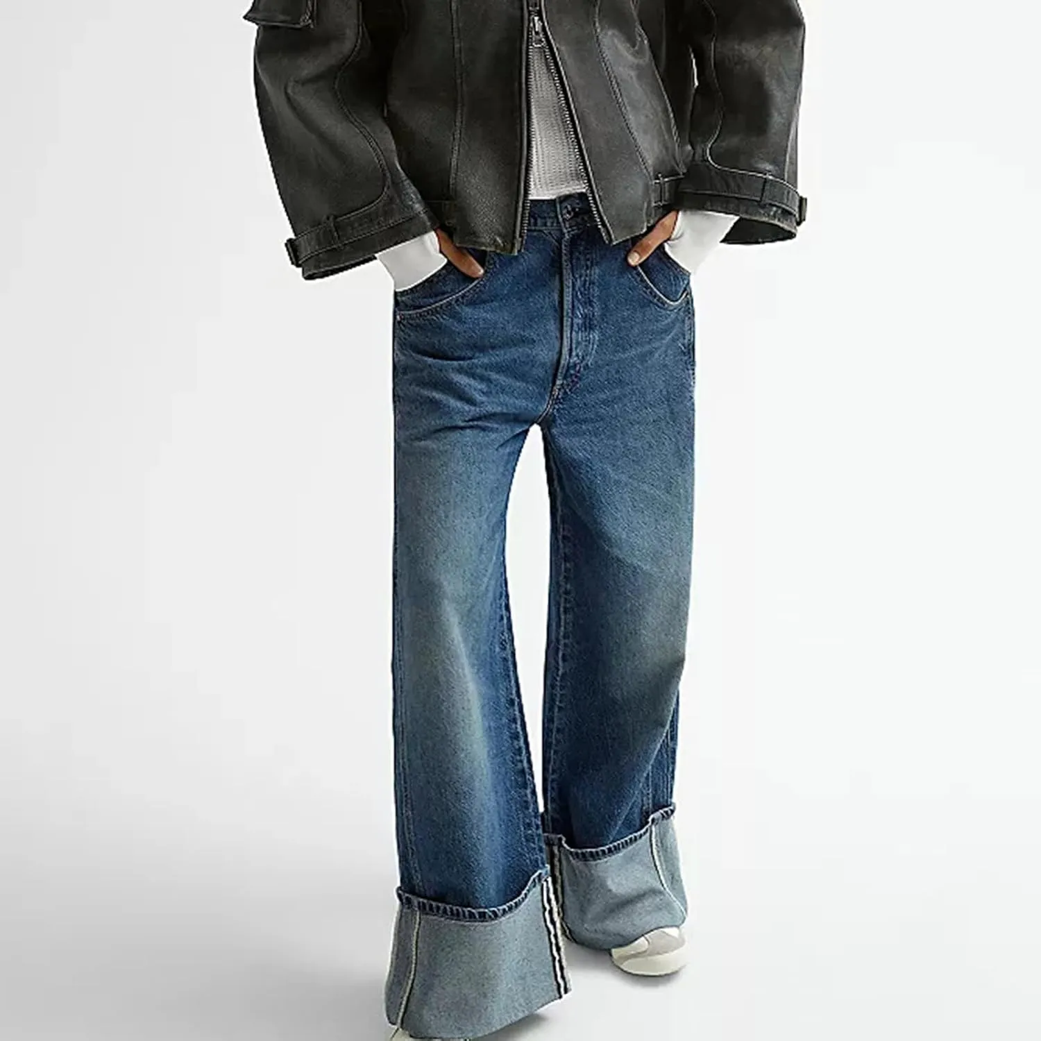Women's Wide Leg Jeans, High Waisted Straight Leg Denim Pants Y2K Loose Trendy Boyfried Pants with Pockets