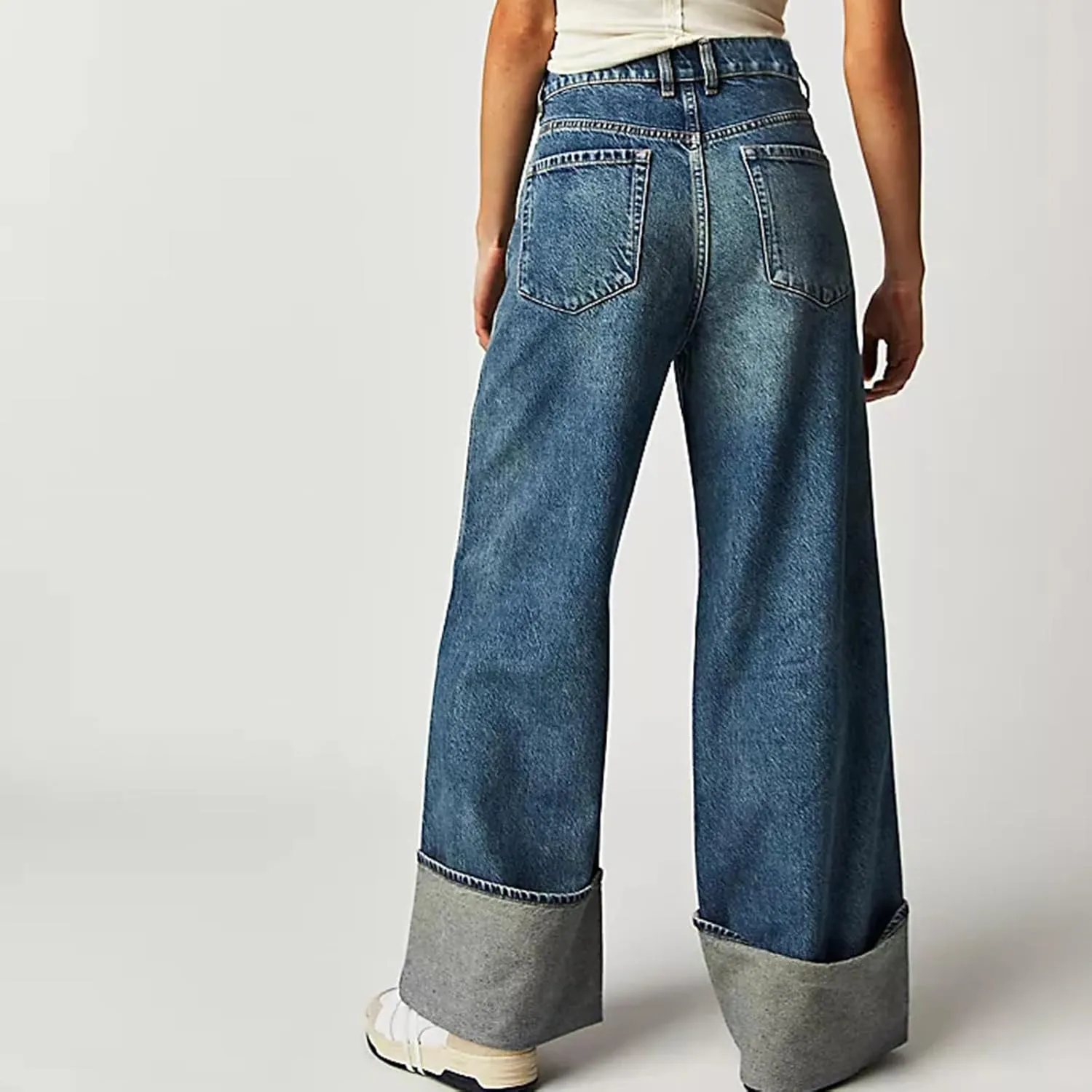 Women's Wide Leg Jeans, High Waisted Straight Leg Denim Pants Y2K Loose Trendy Boyfried Pants with Pockets