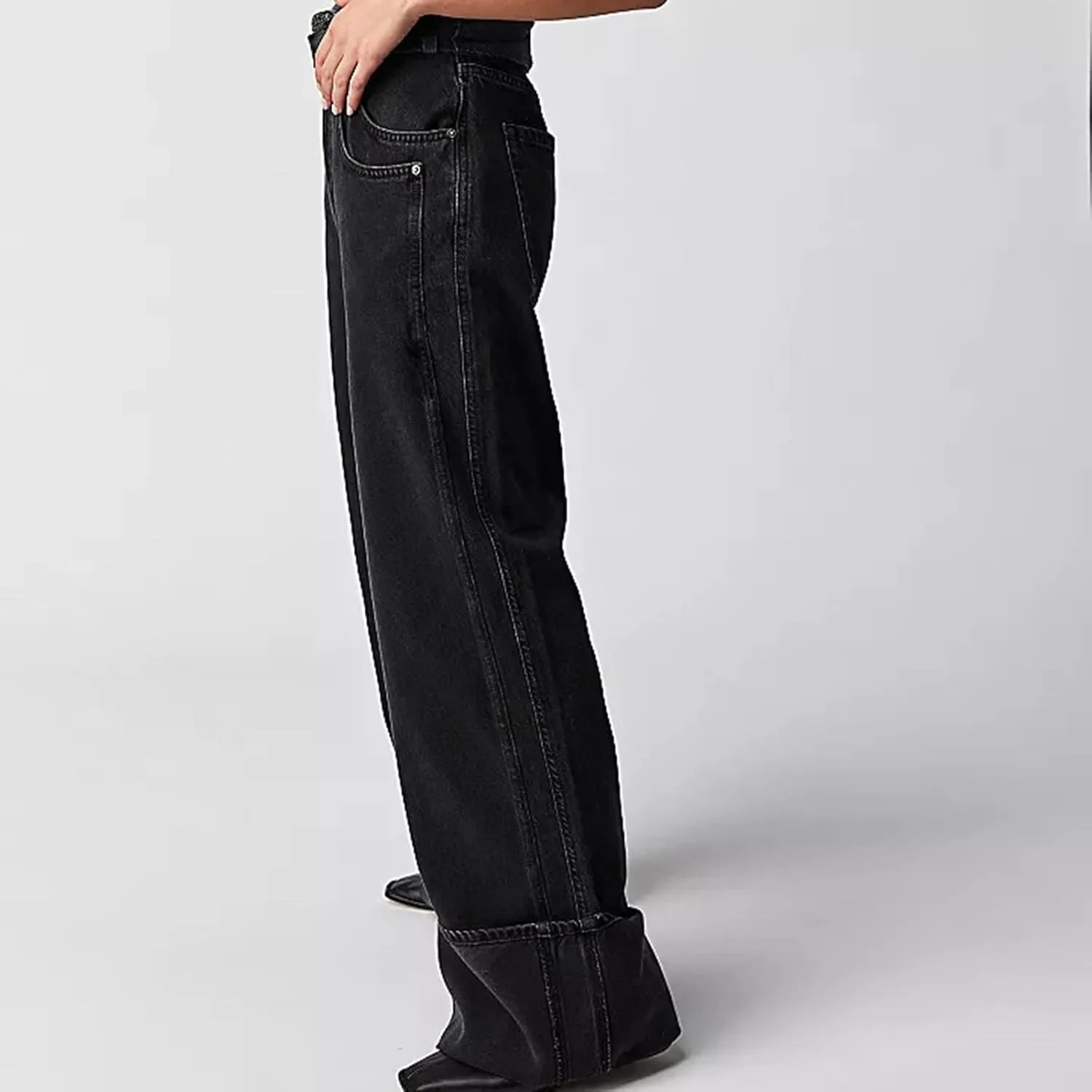 Women's Wide Leg Jeans, High Waisted Straight Leg Denim Pants Y2K Loose Trendy Boyfried Pants with Pockets
