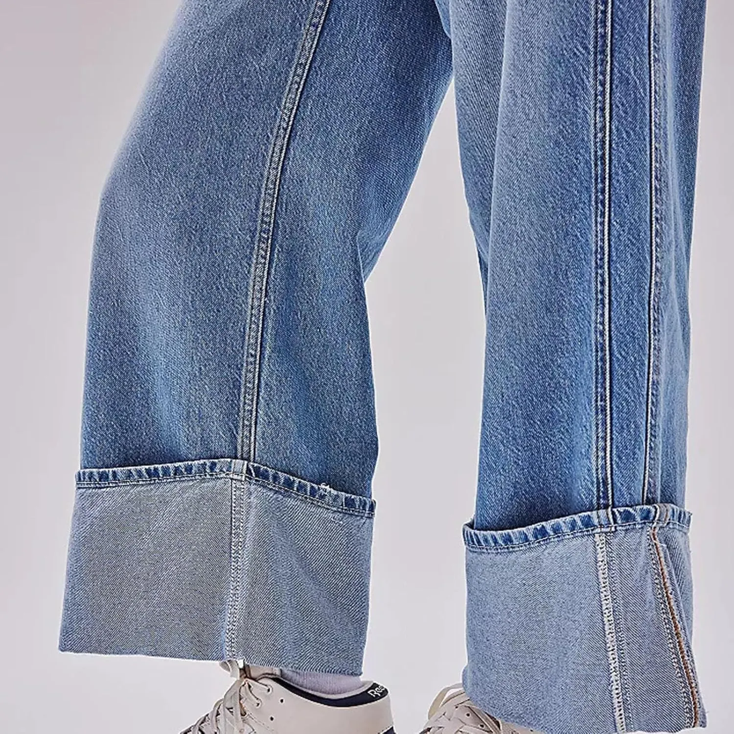 Women's Wide Leg Jeans, High Waisted Straight Leg Denim Pants Y2K Loose Trendy Boyfried Pants with Pockets