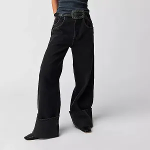 Women's Wide Leg Jeans, High Waisted Straight Leg Denim Pants Y2K Loose Trendy Boyfried Pants with Pockets