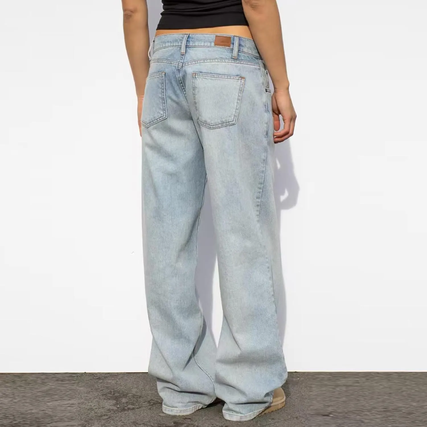 Women's Wide Leg Jeans, High Waisted Straight Leg Pants Loose Trendy Microelastic Boyfried Denim Pants with Pockets