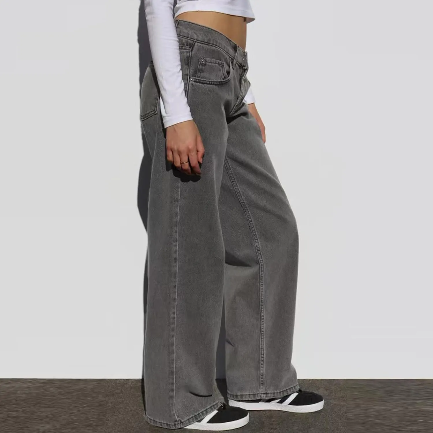 Women's Wide Leg Jeans, High Waisted Straight Leg Pants Loose Trendy Microelastic Boyfried Denim Pants with Pockets