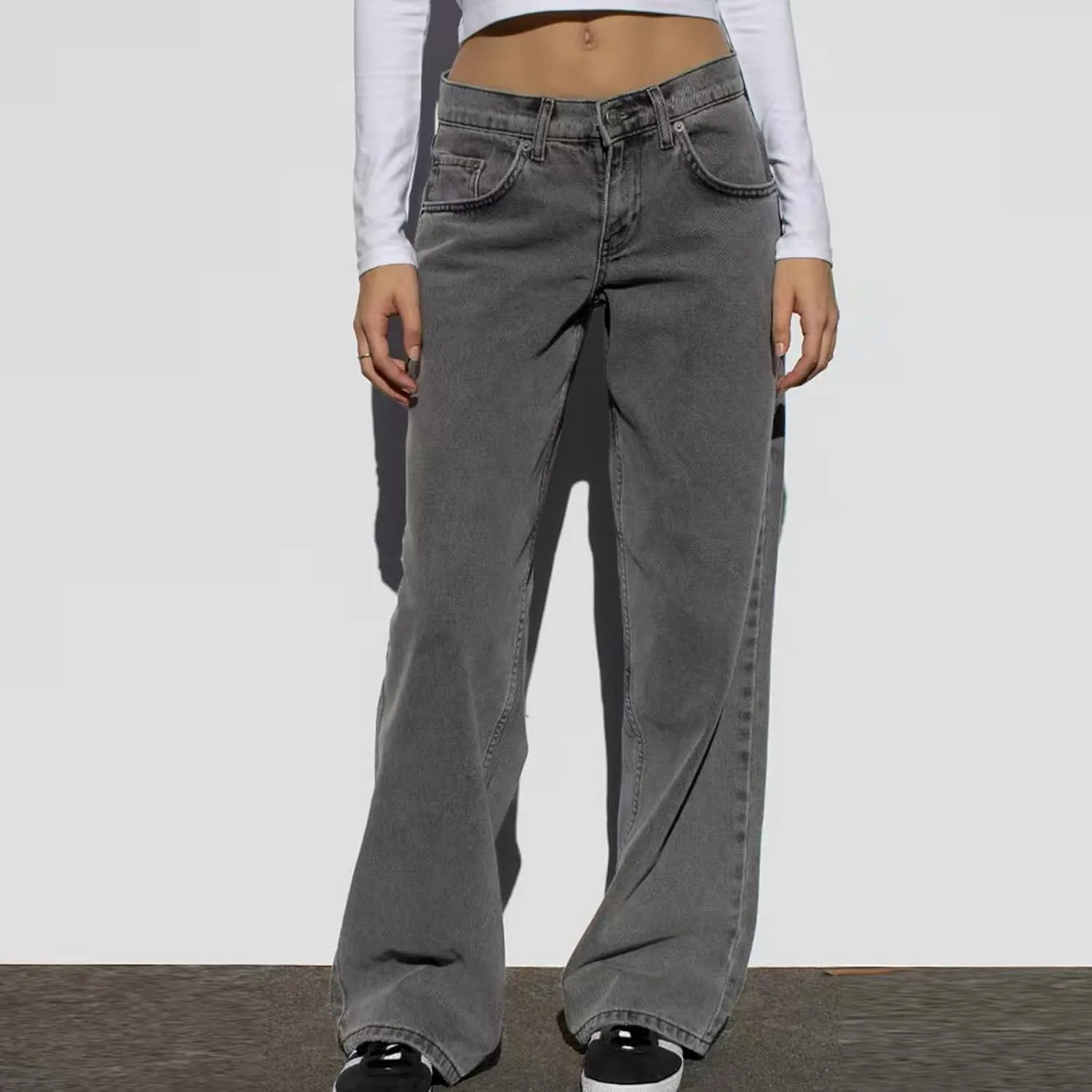 Women's Wide Leg Jeans, High Waisted Straight Leg Pants Loose Trendy Microelastic Boyfried Denim Pants with Pockets