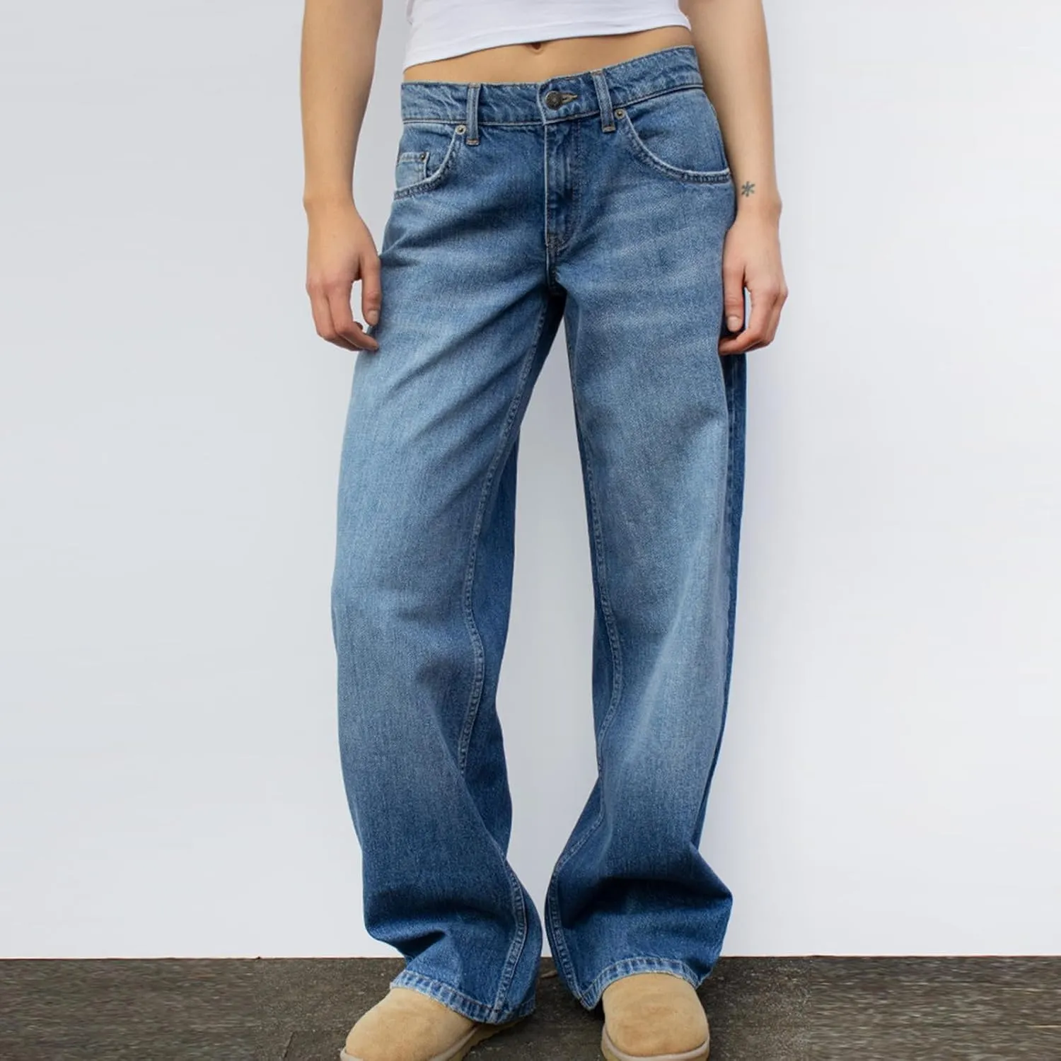 Women's Wide Leg Jeans, High Waisted Straight Leg Pants Loose Trendy Microelastic Boyfried Denim Pants with Pockets