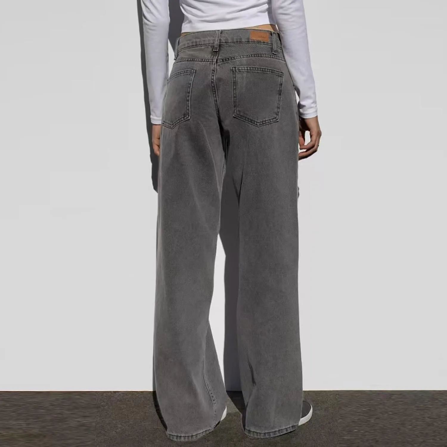Women's Wide Leg Jeans, High Waisted Straight Leg Pants Loose Trendy Microelastic Boyfried Denim Pants with Pockets