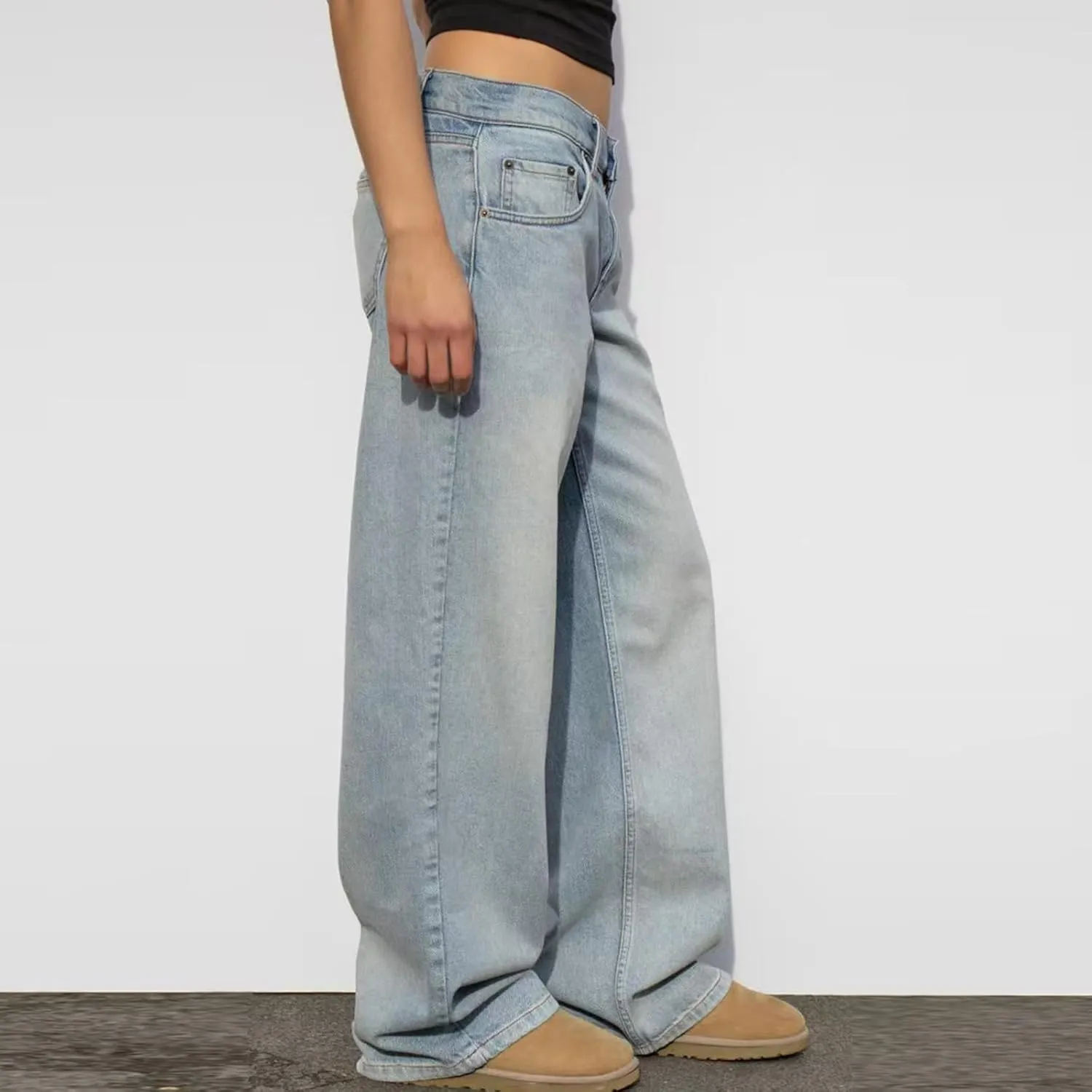 Women's Wide Leg Jeans, High Waisted Straight Leg Pants Loose Trendy Microelastic Boyfried Denim Pants with Pockets
