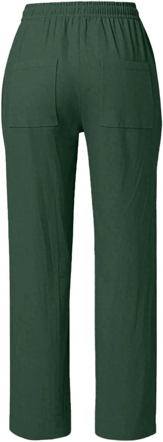Women's Wide Leg Pants High Waisted Business Work Casual Linen Trousers 2025 Summer Comfy Palazzo Pants with Pockets