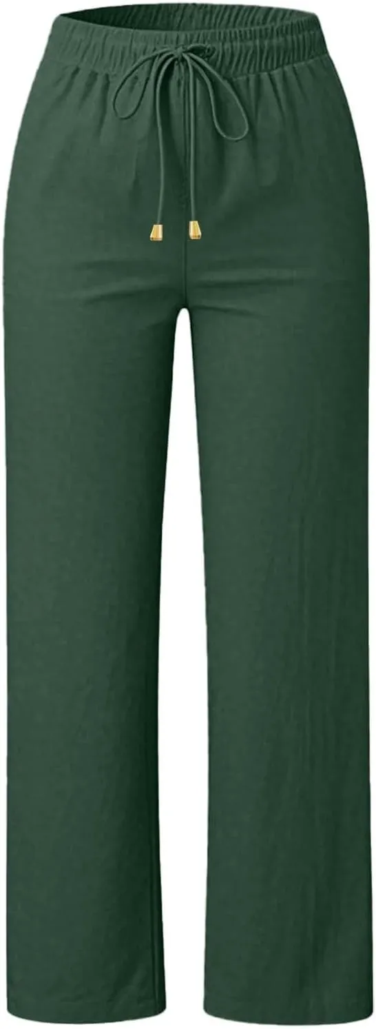 Women's Wide Leg Pants High Waisted Business Work Casual Linen Trousers 2025 Summer Comfy Palazzo Pants with Pockets