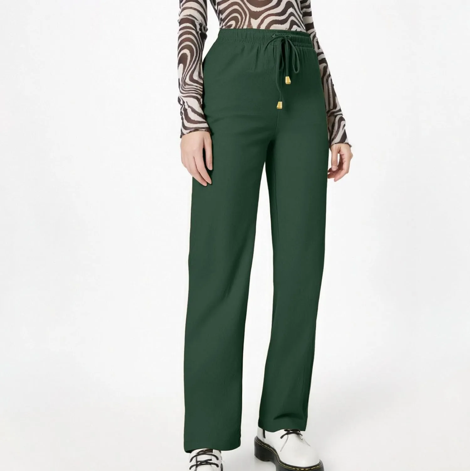 Women's Wide Leg Pants High Waisted Business Work Casual Linen Trousers 2025 Summer Comfy Palazzo Pants with Pockets
