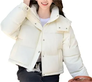 Women's Winter Coat Short Solid Color Slim Thickened Cotton-Padded Jacket Fashion Hooded Down Coat