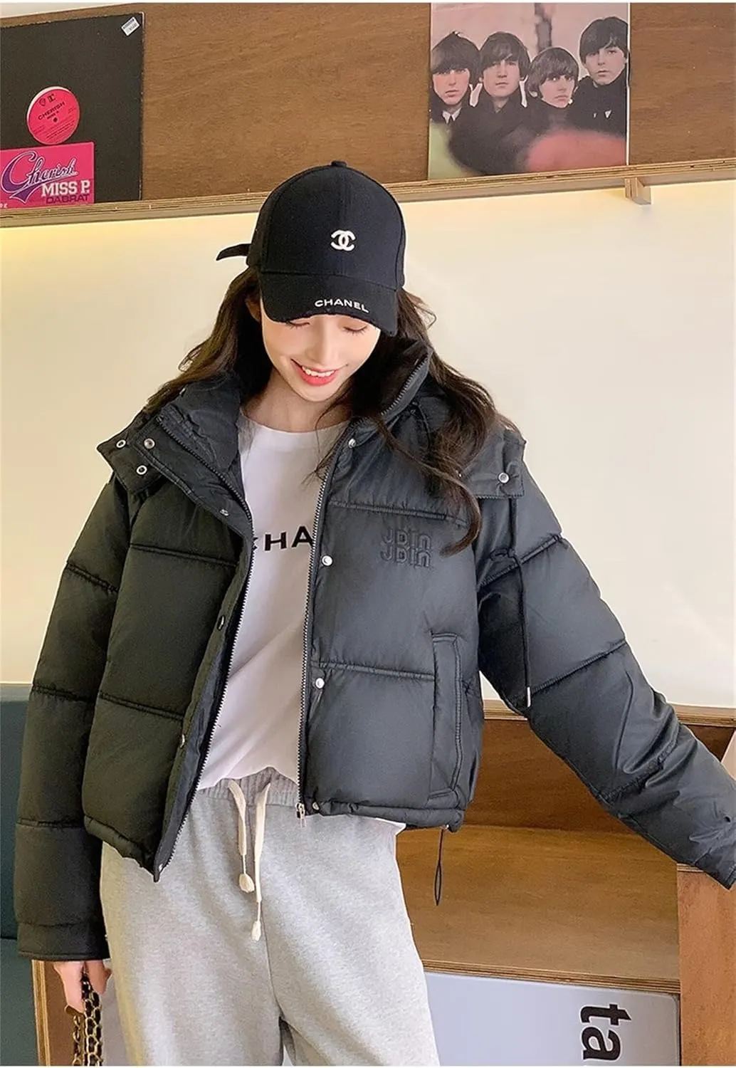 Women's Winter Coat Short Solid Color Slim Thickened Cotton-Padded Jacket Fashion Hooded Down Coat