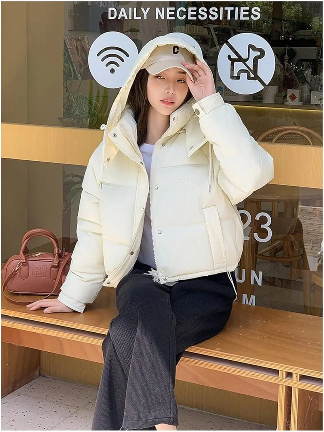 Women's Winter Coat Short Solid Color Slim Thickened Cotton-Padded Jacket Fashion Hooded Down Coat