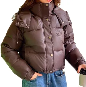 Women's Winter Coat Short Solid Color Slim Thickened Cotton-Padded Jacket Fashion Hooded Down Coat
