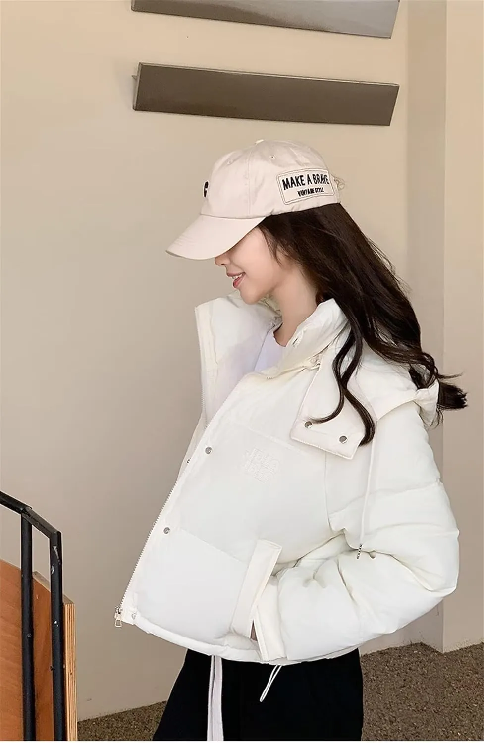 Women's Winter Coat Short Solid Color Slim Thickened Cotton-Padded Jacket Fashion Hooded Down Coat