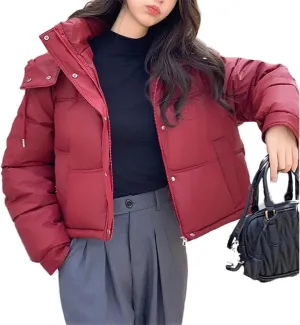 Women's Winter Coat Short Solid Color Slim Thickened Cotton-Padded Jacket Fashion Hooded Down Coat