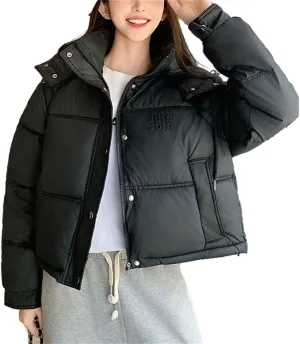 Women's Winter Coat Short Solid Color Slim Thickened Cotton-Padded Jacket Fashion Hooded Down Coat