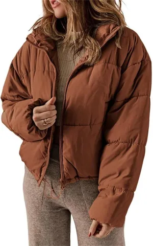 Women's Winter Coat Short Stand Collar Thickened Cotton-Padded Jacket Fashion Solid Color Slim Down Coat