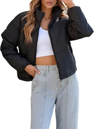 Women's Winter Coat Short Stand Collar Thickened Cotton-Padded Jacket Fashion Solid Color Slim Down Coat